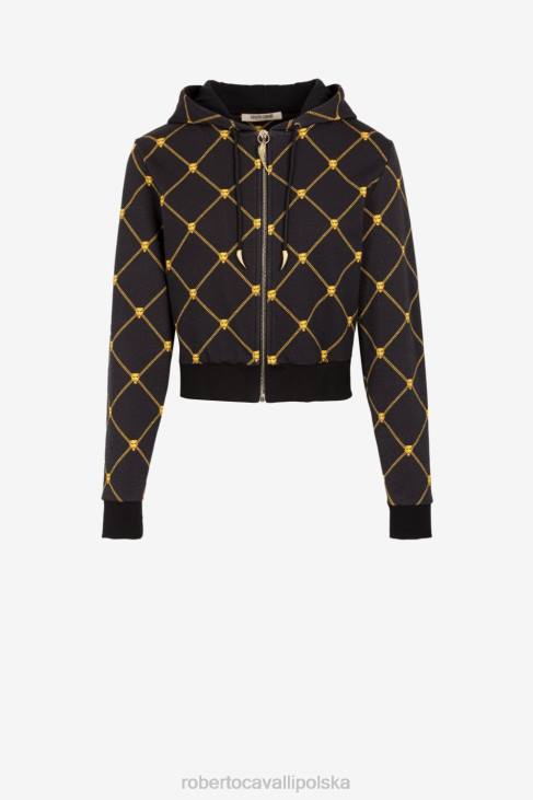 odzież elegancki 6D0R309 kobiety Roberto Cavalli Bluza z kapturem i zamkiem błyskawicznym z głową pantery i nadrukiem łańcuszka