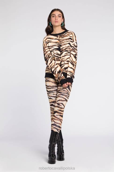 odzież kość słoniowa/czarny 6D0R295 kobiety Roberto Cavalli Bawełniana bluza z bardziej zwierzęcym patchworkowym nadrukiem
