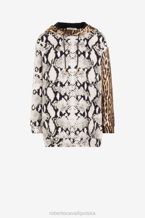 odzież moda 6D0R311 kobiety Roberto Cavalli Bawełniana bluza z kapturem z nadrukiem pytona i ocelota