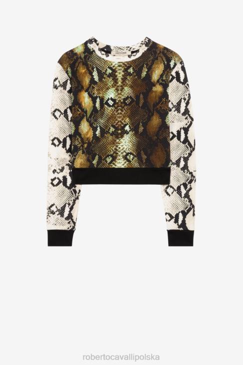 odzież wojskowy 6D0R312 kobiety Roberto Cavalli Bawełniana bluza z nadrukiem Pythona