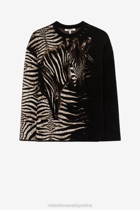 odzież srebrny/czarny 6D0R307 kobiety Roberto Cavalli sweterek w zebrę-żakard