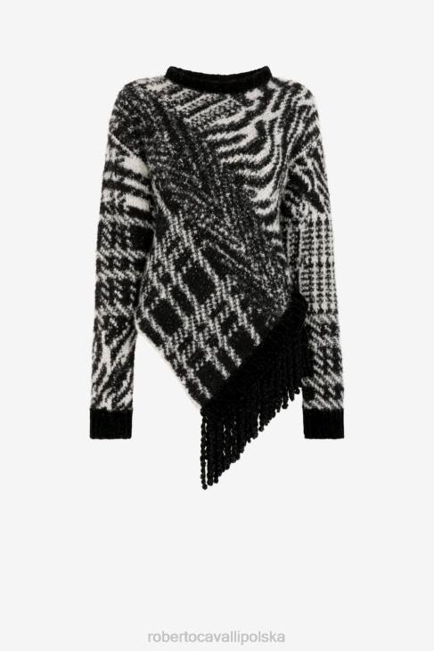 odzież wielobarwność 6D0R300 kobiety Roberto Cavalli Asymetryczny sweter w żakardową kratę zebry