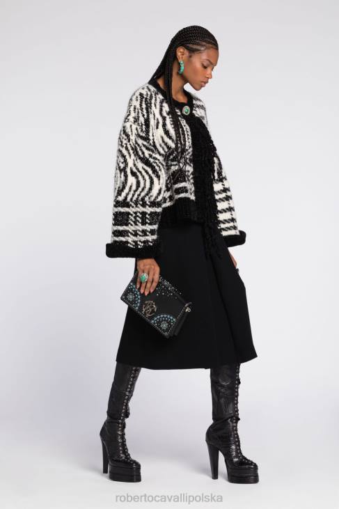 odzież wielobarwność 6D0R300 kobiety Roberto Cavalli Asymetryczny sweter w żakardową kratę zebry