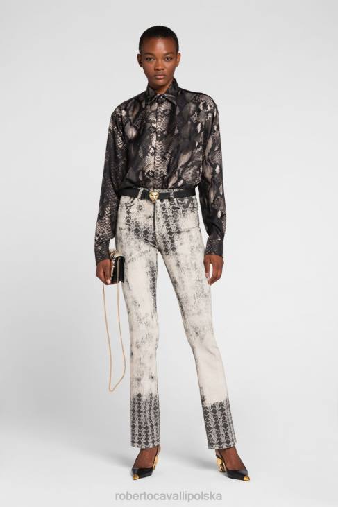 odzież czarny 6D0R400 kobiety Roberto Cavalli Dżinsy slim fit z nadrukiem Pythona