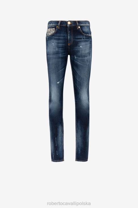 odzież elegancki 6D0R396 kobiety Roberto Cavalli Dżinsy slim-fit ze zwierzęcymi patchworkowymi aplikacjami