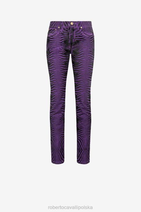 odzież fioletowy 6D0R397 kobiety Roberto Cavalli Dżinsy slim fit w zebrę