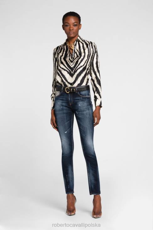 odzież wdzięczny 6D0R395 kobiety Roberto Cavalli Dżinsy slim-fit ze zwierzęcymi patchworkowymi aplikacjami