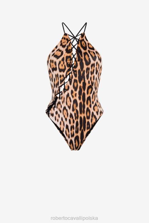 odzież elegancki 6D0R363 kobiety Roberto Cavalli Sznurowany kostium kąpielowy we wzór geparda