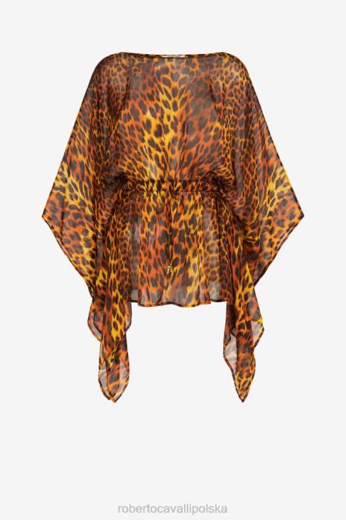 odzież elegancki 6D0R378 kobiety Roberto Cavalli Jedwabny kaftan we wzór jaguara