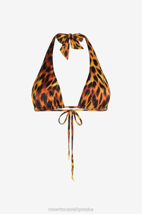 odzież elegancki 6D0R380 kobiety Roberto Cavalli Góra od bikini wiązana na szyi we wzór jaguara
