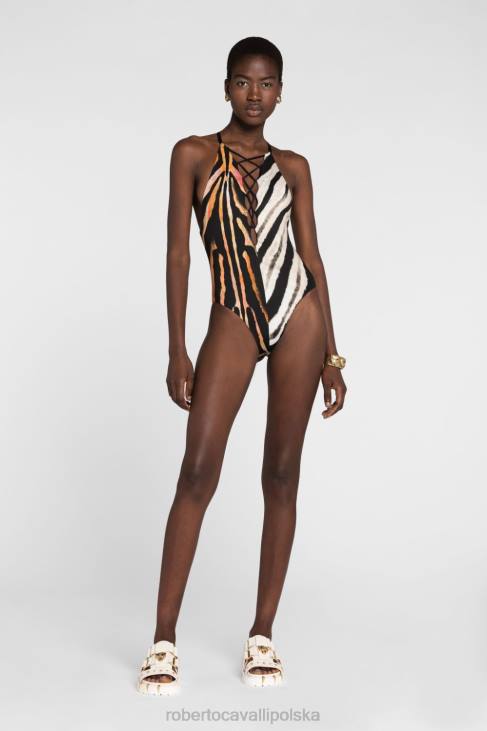 odzież naturalny 6D0R385 kobiety Roberto Cavalli Góra od bikini w panterkę