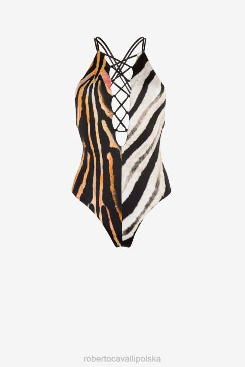 odzież wdzięczny 6D0R386 kobiety Roberto Cavalli Sznurowany kostium kąpielowy w zebrę