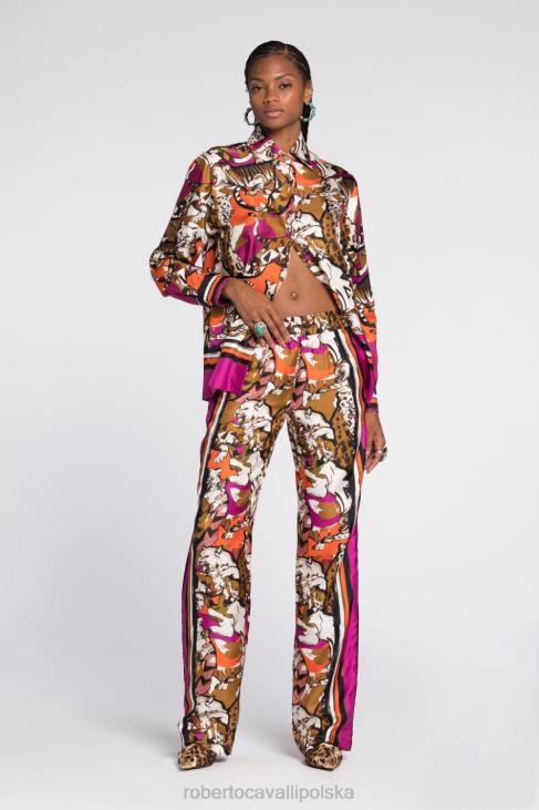 odzież czarny 6D0R146 kobiety Roberto Cavalli Lustrzana bawełniana koszulka w kształcie węża