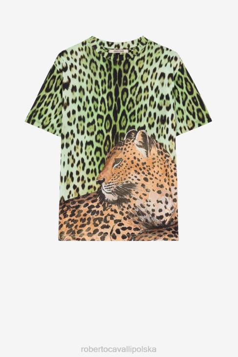 odzież elegancki 6D0R187 kobiety Roberto Cavalli koszulka w panterkę