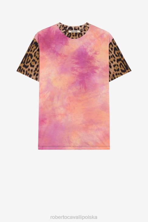 odzież elegancki 6D0R190 kobiety Roberto Cavalli T-shirt z panelami w panterkowy wzór