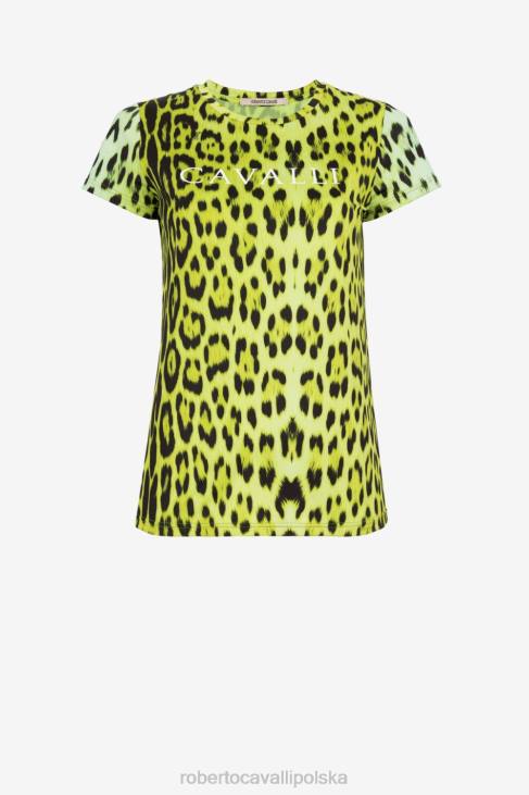 odzież elegancki 6D0R193 kobiety Roberto Cavalli Dwukolorowa koszulka w panterkę