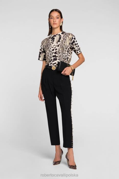 odzież moda 6D0R188 kobiety Roberto Cavalli T-shirt z panelami w panterkę
