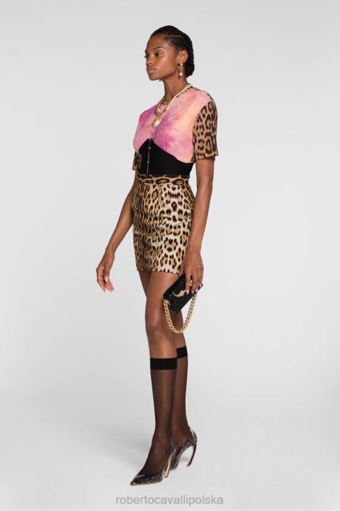 odzież moda 6D0R189 kobiety Roberto Cavalli Bawełniana koszulka z nadrukiem Murena