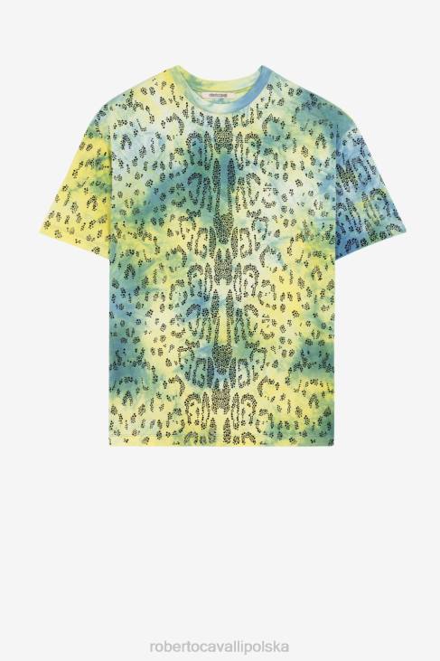 odzież moda 6D0R192 kobiety Roberto Cavalli T-shirt z nadrukiem w kolorze strasów i techniką tie-dye