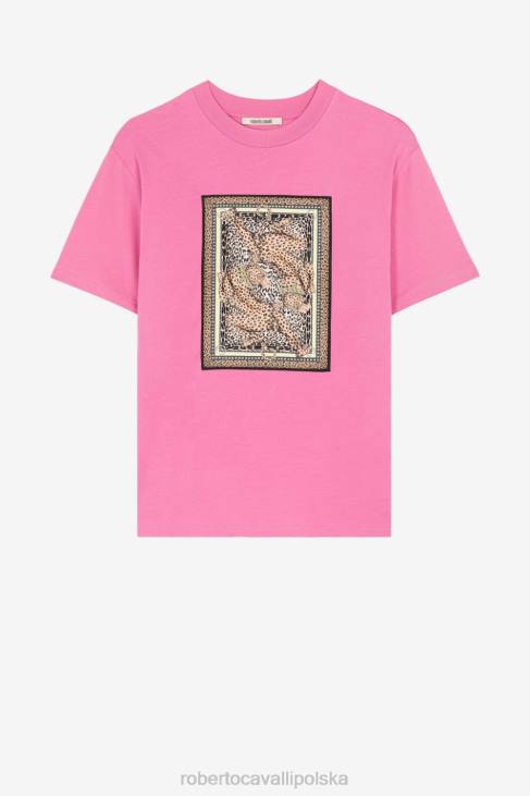 odzież moda 6D0R199 kobiety Roberto Cavalli Bawełniana koszulka w panterkę