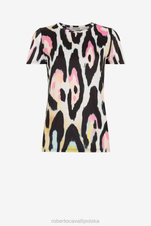 odzież moda 6D0R215 kobiety Roberto Cavalli T-shirt z krótkim rękawem i nadrukiem w panterkę