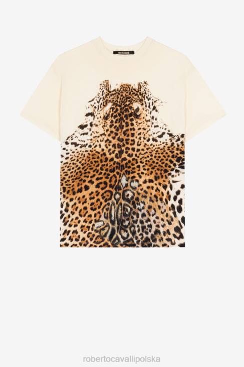 odzież naturalny 6D0R156 kobiety Roberto Cavalli Bawełniana koszulka w panterkę