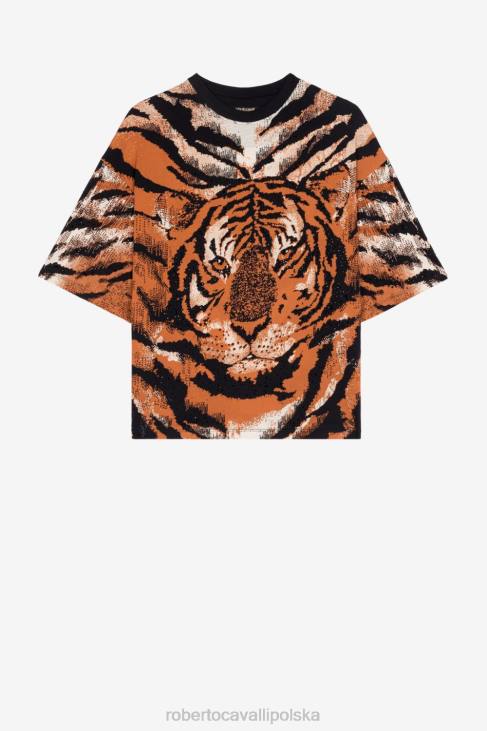 odzież okr 6D0R145 kobiety Roberto Cavalli Bawełniana koszulka z nadrukiem tygrysa
