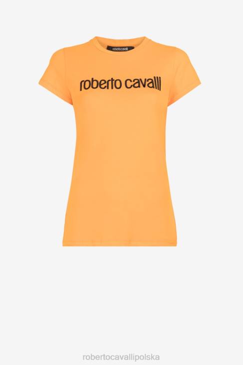 odzież płomienna pomarańcza 6D0R218 kobiety Roberto Cavalli koszulka z wyszytym logo