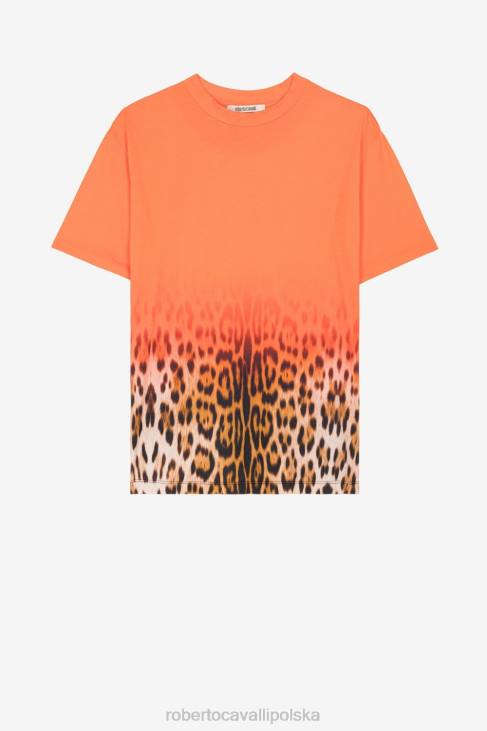 odzież wdzięczny 6D0R191 kobiety Roberto Cavalli Bawełniana koszulka z nadrukiem jaguara