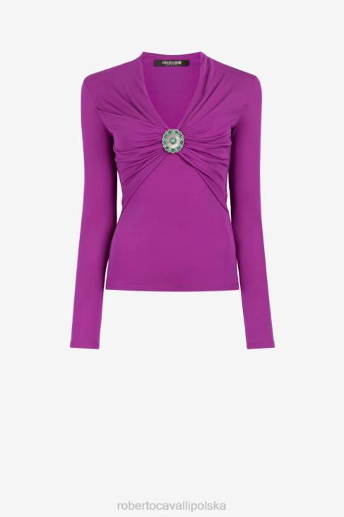 odzież 2038 6D0R144 kobiety Roberto Cavalli Marszczony top z dekoltem w kształcie litery V