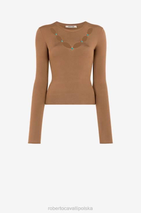 odzież brązowy 6D0R160 kobiety Roberto Cavalli wycięty, dzianinowy top