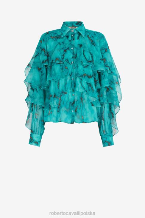 odzież d0359 6D0R136 kobiety Roberto Cavalli Marszczony top z nadrukiem marmuru