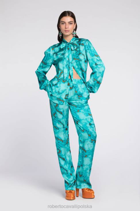 odzież d0359 6D0R136 kobiety Roberto Cavalli Marszczony top z nadrukiem marmuru