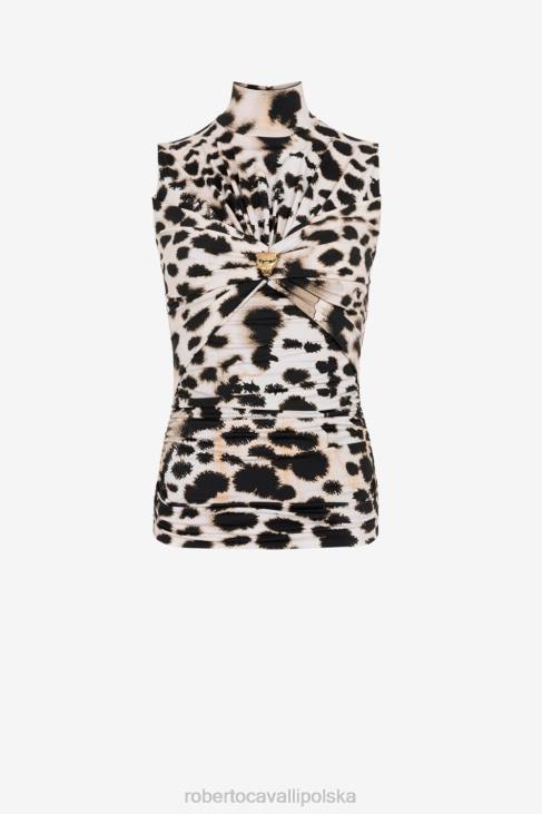 odzież moda 6D0R178 kobiety Roberto Cavalli Top bez rękawów w panterkę
