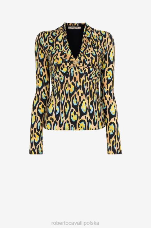 odzież moda 6D0R185 kobiety Roberto Cavalli Marszczony top we wzór jaguara
