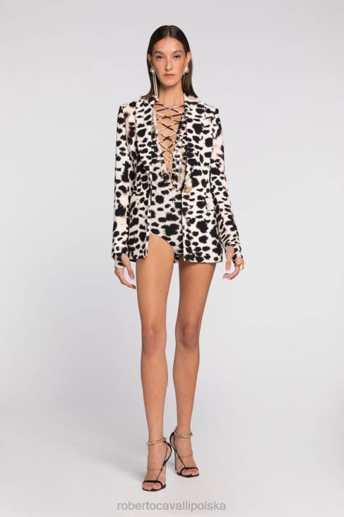 odzież moda 6D0R185 kobiety Roberto Cavalli Marszczony top we wzór jaguara