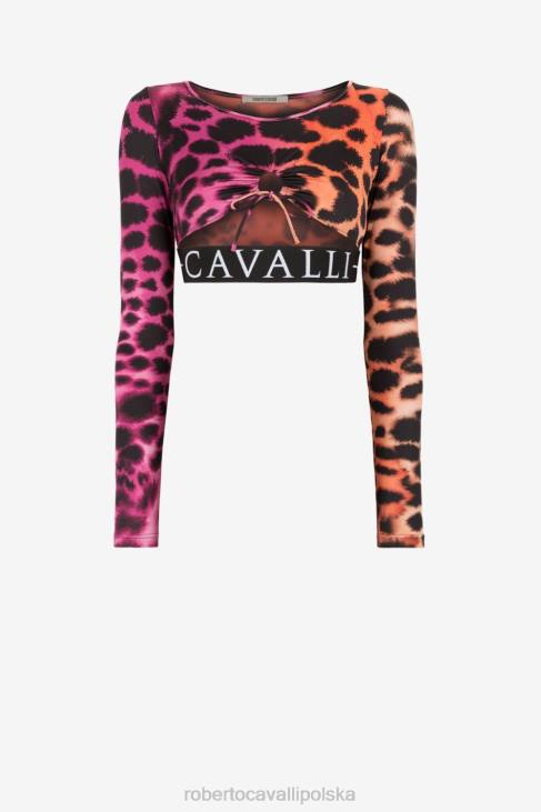 odzież moda 6D0R200 kobiety Roberto Cavalli Krótki top z wycięciem w zwierzęcy print