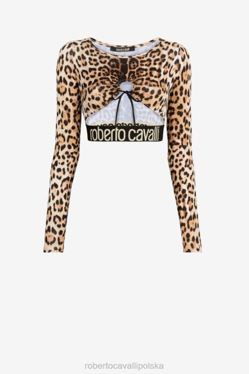 odzież naturalny 6D0R159 kobiety Roberto Cavalli Krótki top z wycięciem we wzór jaguara