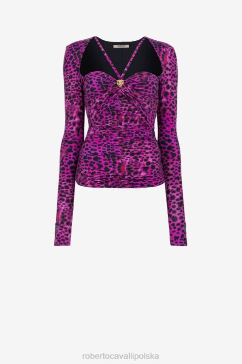 odzież wdzięczny 6D0R183 kobiety Roberto Cavalli Top z wycięciem w panterkę