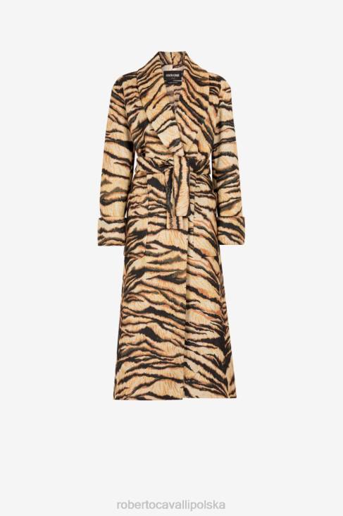 odzież elegancki 6D0R318 kobiety Roberto Cavalli Płaszcz z paskiem i nadrukiem wolności