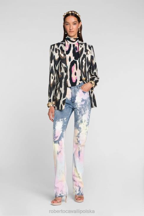 odzież elegancki 6D0R330 kobiety Roberto Cavalli Skórzana kurtka z kołnierzykiem z paskiem
