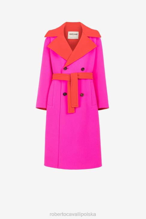 odzież elegancki 6D0R339 kobiety Roberto Cavalli Dwustronny wełniany płaszcz w bloki kolorów