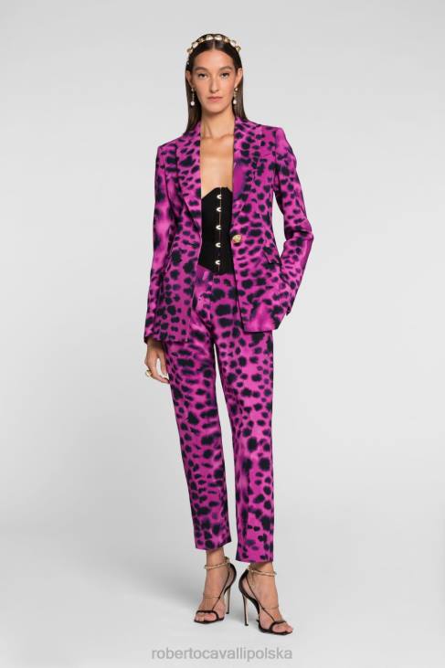 odzież moda 6D0R331 kobiety Roberto Cavalli Jednorzędowa lniana marynarka we wzór jaguara
