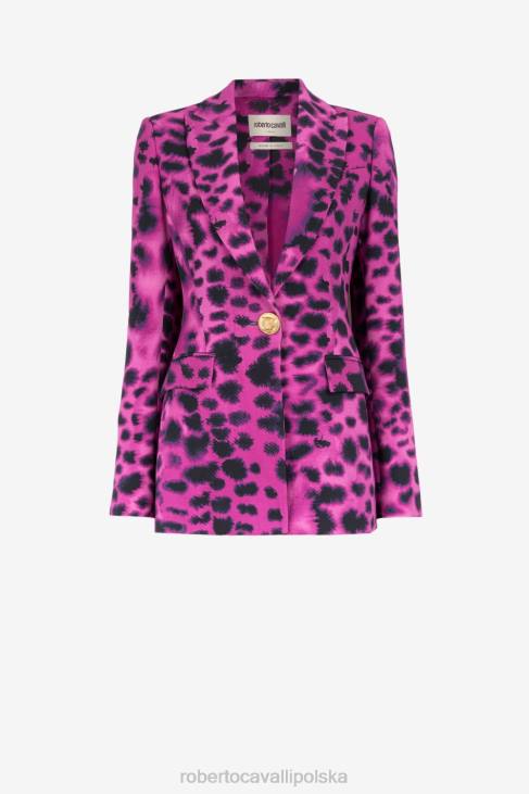 odzież moda 6D0R332 kobiety Roberto Cavalli Jednorzędowa marynarka w zwierzęcy wzór