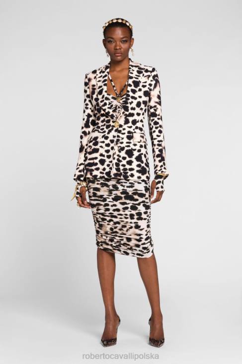 odzież moda 6D0R332 kobiety Roberto Cavalli Jednorzędowa marynarka w zwierzęcy wzór