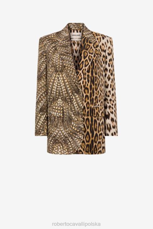 odzież moda 6D0R335 kobiety Roberto Cavalli Jednorzędowa marynarka w zwierzęcy wzór
