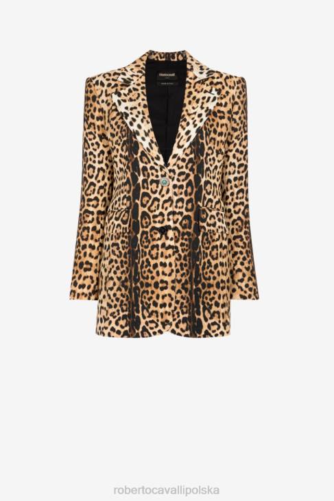 odzież naturalny 6D0R319 kobiety Roberto Cavalli Jednorzędowa marynarka w panterkę