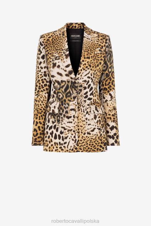 odzież naturalny 6D0R320 kobiety Roberto Cavalli Jednorzędowa marynarka w panterkę