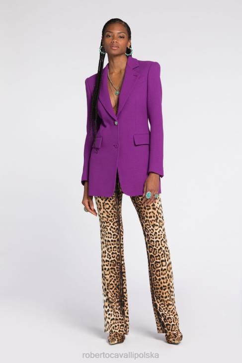 odzież naturalny 6D0R320 kobiety Roberto Cavalli Jednorzędowa marynarka w panterkę