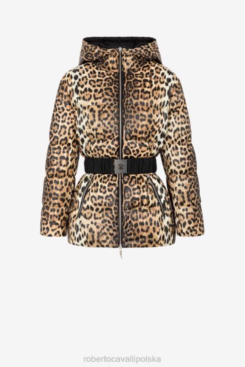 odzież naturalny 6D0R326 kobiety Roberto Cavalli Ocieplana kurtka z nadrukiem jaguara